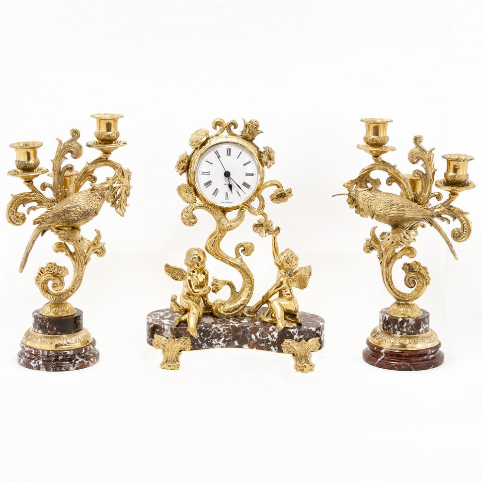 Каминные часы с бронзовыми канделябрами "Колибри" креноид 113571 - фото 1 - id-p80870308