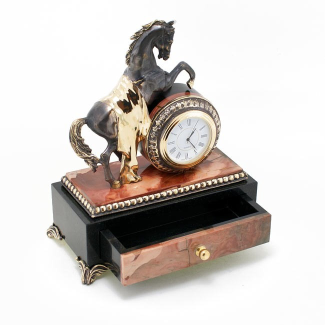Часы со шкатулкой "Конь на дыбах" бронза яшма уральская 113151 - фото 2 - id-p80870223