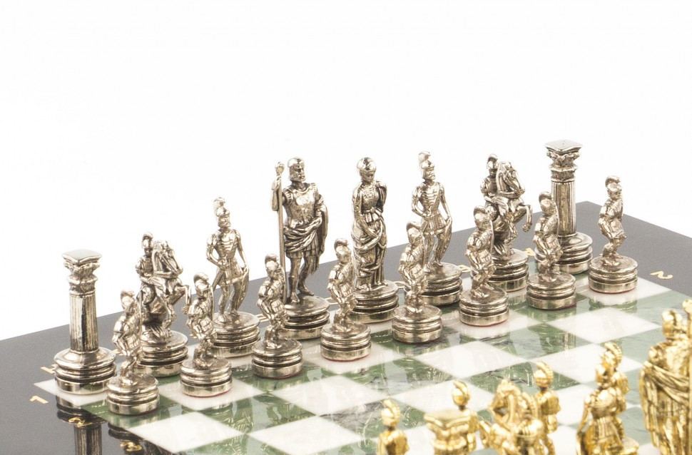 Шахматный набор "Римляне" доска 28х28 см мрамор офиокальцит фигуры цвет золото-серебро / Шахматы подарочные / - фото 3 - id-p80872151
