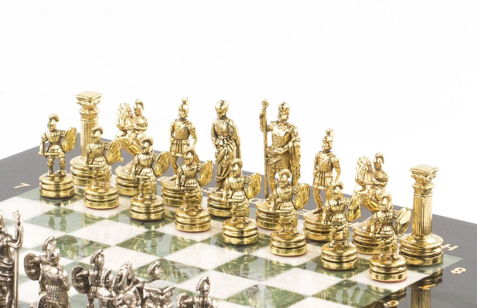 Шахматный набор "Римляне" доска 28х28 см мрамор офиокальцит фигуры цвет золото-серебро / Шахматы подарочные / - фото 4 - id-p80872151