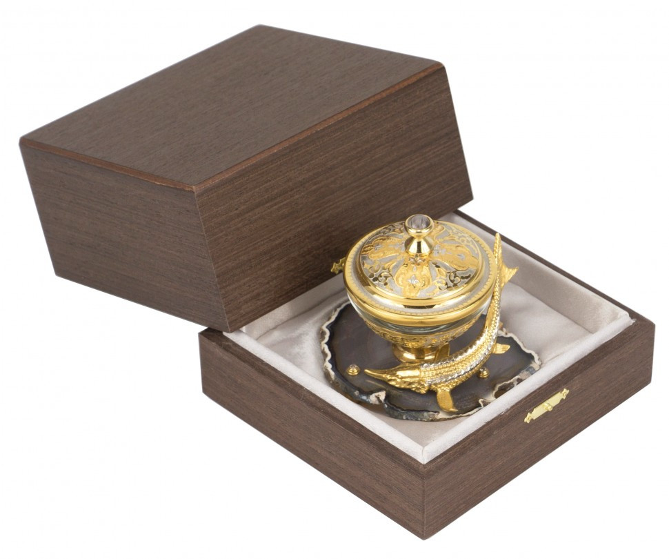 Икорница "Стерлядка" на агате в подарочной коробке Златоуст 117867 - фото 3 - id-p80871703