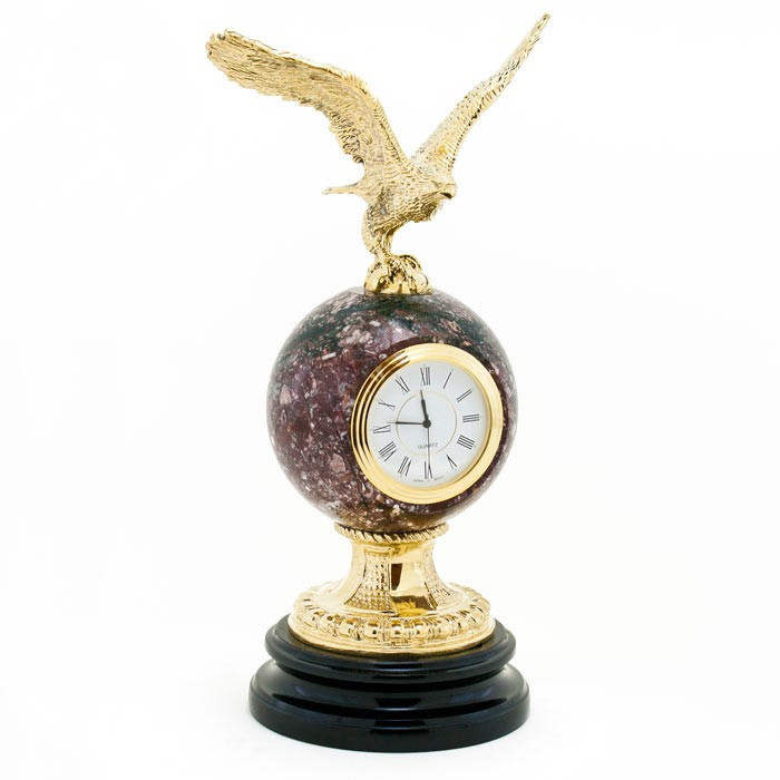 Настольные часы из камня и бронзы "Орел на шаре" креноид 113103 - фото 1 - id-p80870199