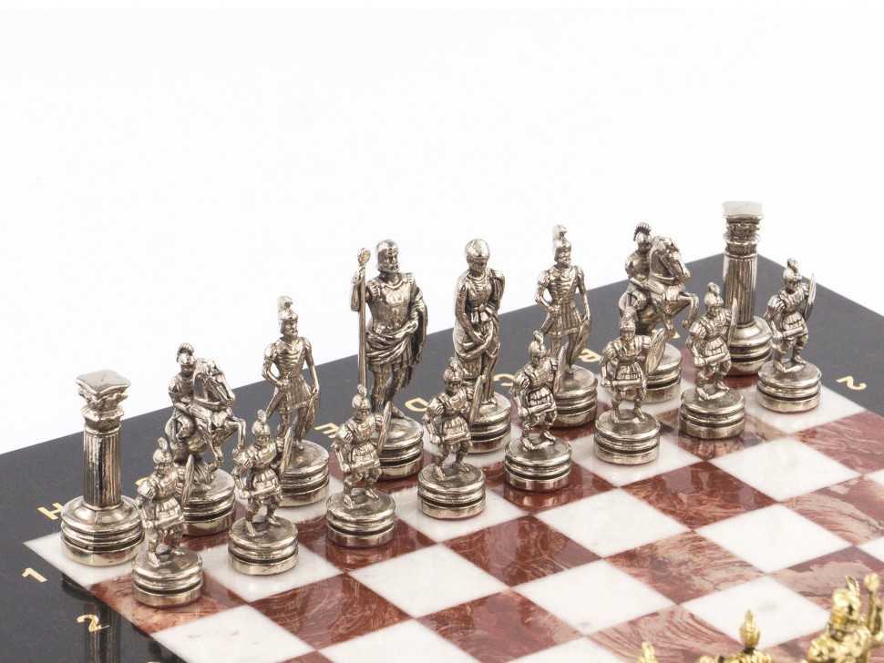 Шахматный набор "Римляне" доска 28х28 см мрамор и лемезит фигуры цвет золото-серебро / Шахматы подарочные / - фото 3 - id-p80872122