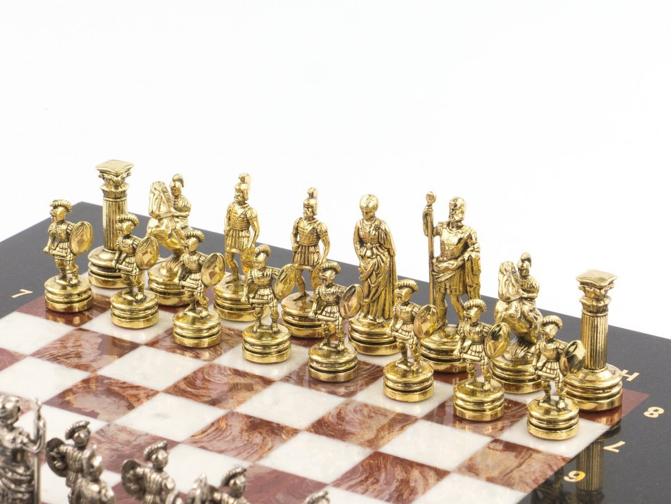 Шахматный набор "Римляне" доска 28х28 см мрамор и лемезит фигуры цвет золото-серебро / Шахматы подарочные / - фото 4 - id-p80872122