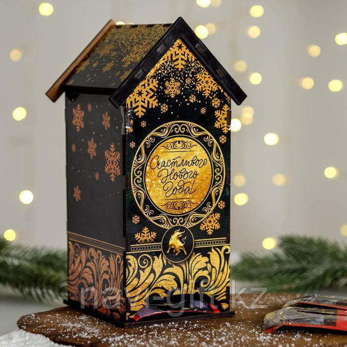 Чайный домик "Счастливого Нового года", чёрно-золотой 19,3х15х6х8,6 см