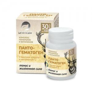 Пантогематоген с пантами марала и витамином С (Тонус и жизненная сила), 30 капсул по 500 мг), Алтэя