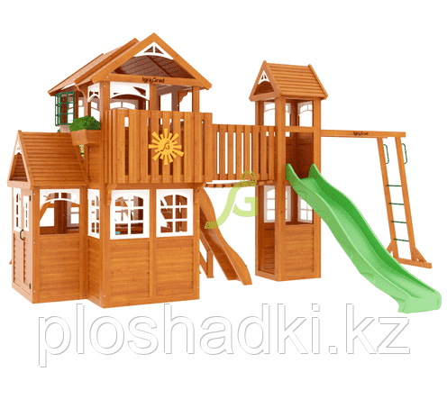 IgraGrad "Клубный домик Макси" Luxe домик с деревянной крышей, рукоходом, волновой горкой., фото 1