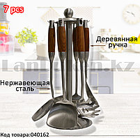 Набор кухонных аксессуаров 7 предметов из нержавеющей стали с деревянными ручками и с подставкой Leevan 8115