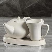 Набор для завтрака "Леон", цвет белый, 3 предмета: чайник 0.5 л, чашка 0.25 л, поднос 23 см
