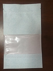 Пакет дой-пак бумажный голубой с окном 70 мм и с замком zip-lock