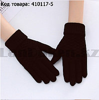 Перчатки для рук зимние сенсорные из овечьей шерсти коричневого цвета