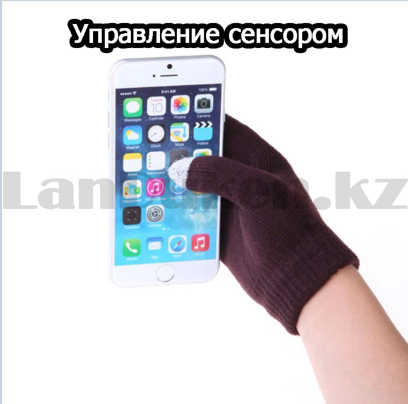 Перчатки для рук зимние сенсорные из плотного трикотажа бежевого цвета - фото 5 - id-p82463905