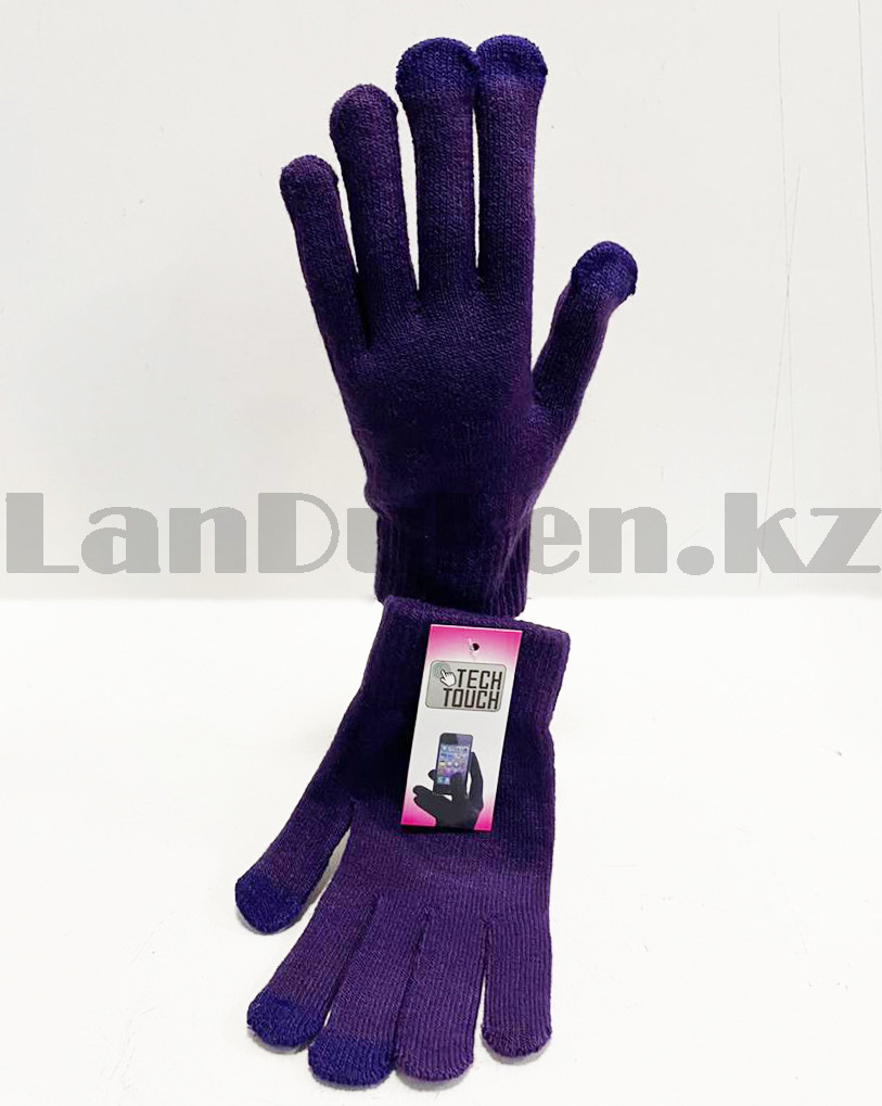 Перчатки для рук зимние сенсорные из плотного трикотажа фиолетового цвета - фото 4 - id-p82465288