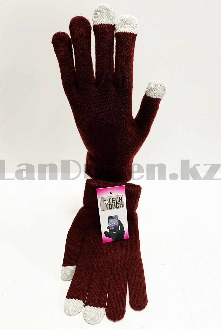 Перчатки для рук зимние сенсорные из плотного трикотажа бордового цвета - фото 4 - id-p82465501