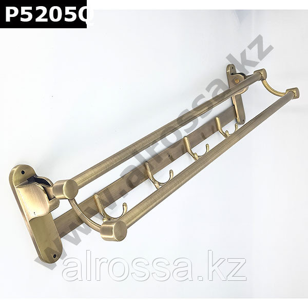 Полка металлическая настенная с крючками, бронза P5205
