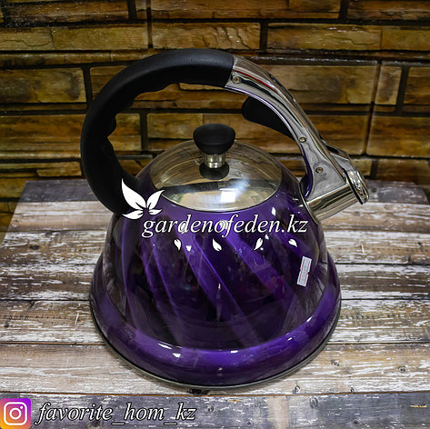 Чайник для кипячения воды, со свистком "Fissman". Материал: Металл. Цвет: Фиолетовый. Объем: 3л., фото 2