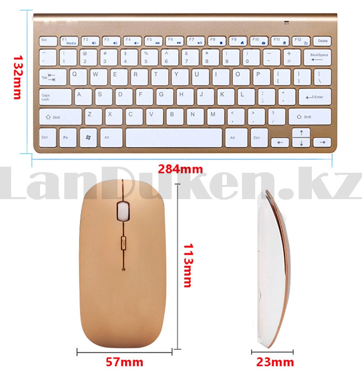 Комплект клавиатура и мышь беспроводные ультра-тонкие с USB- приемником на батарейках gold - фото 3 - id-p82479308