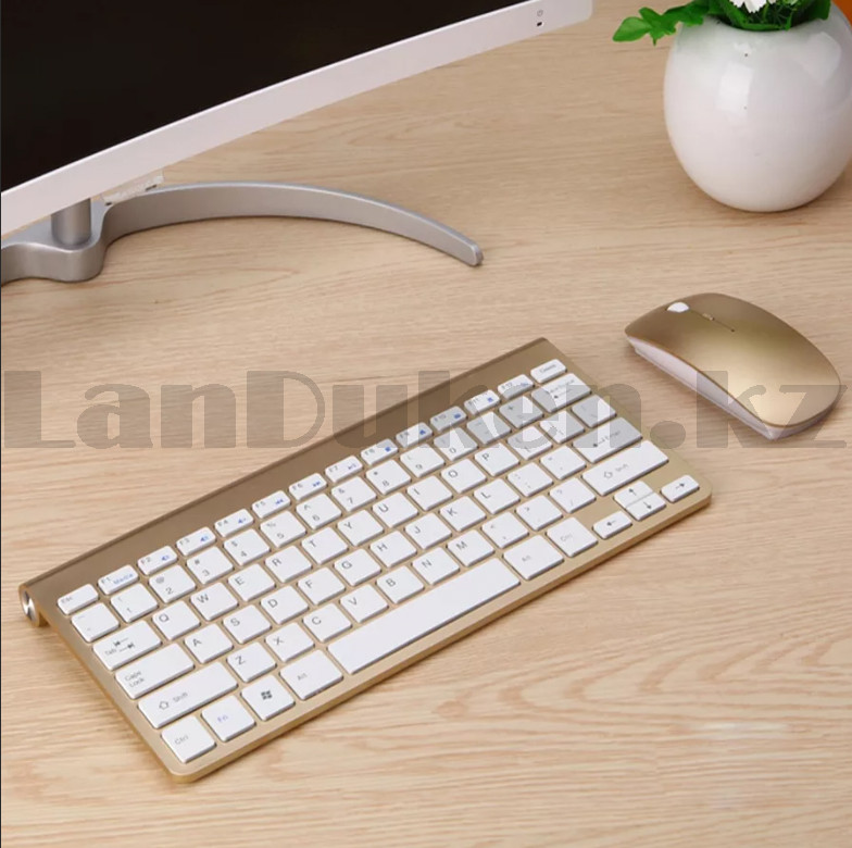 Комплект клавиатура и мышь беспроводные ультра-тонкие с USB- приемником на батарейках gold - фото 9 - id-p82479308