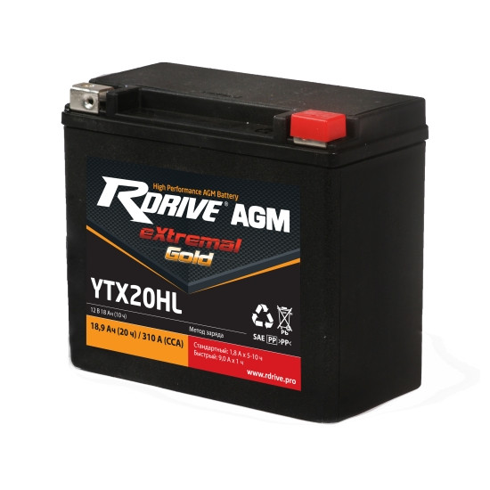 Мотоциклетный аккумулятор RDrive extremal Gold YTX20HL