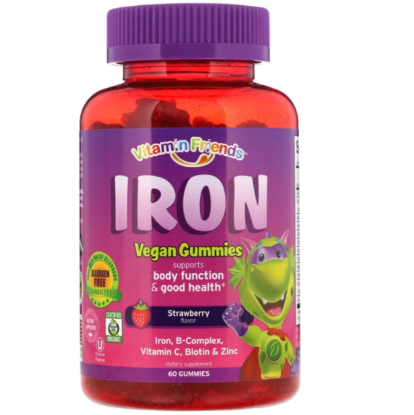 Vitamin Friends, Веганские жевательные конфеты с железом, ароматизатор со вкусом клубники, 60 жевательных конф