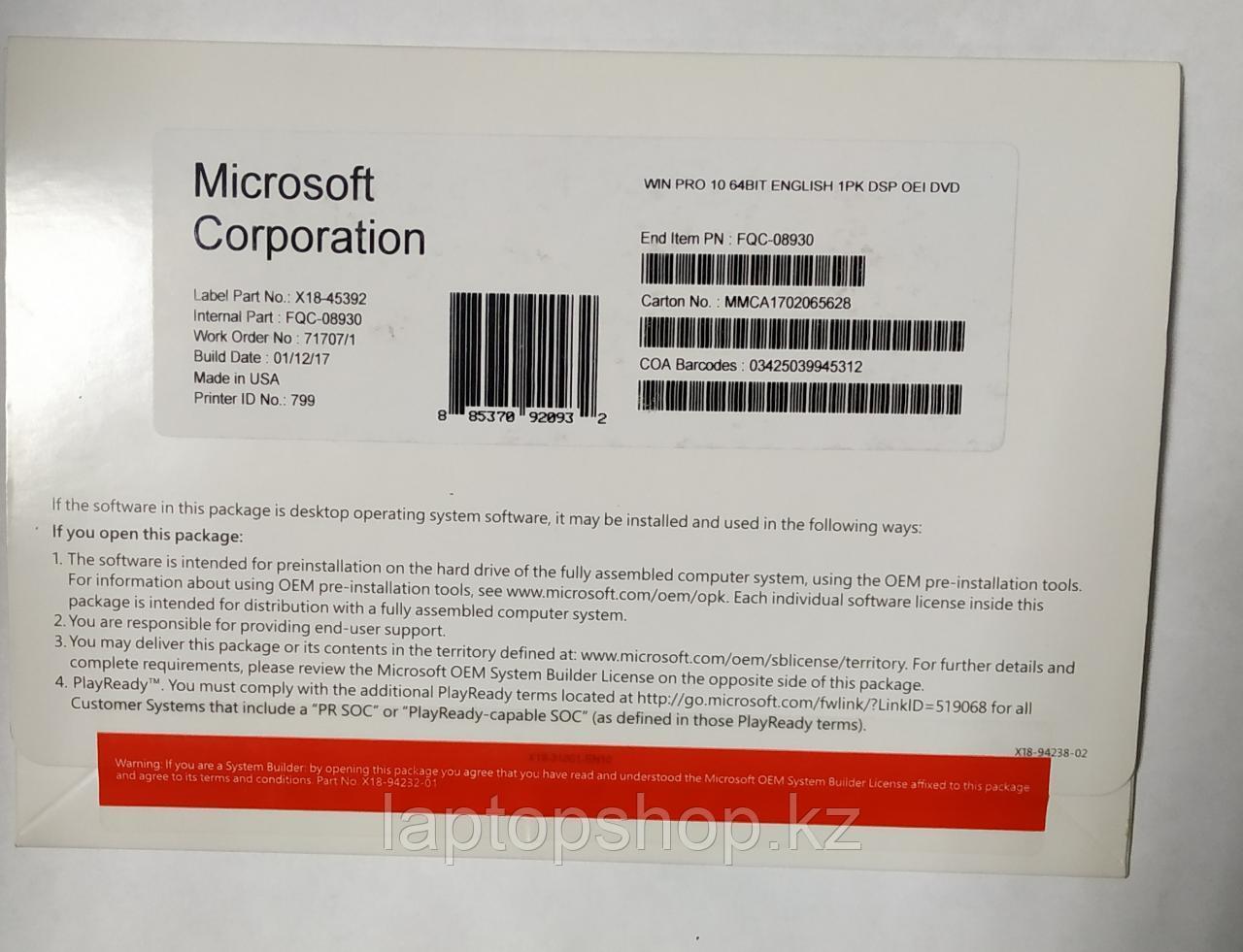 Microsoft Windows 10 Pro 64-bit OEM English
