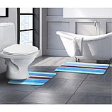 Набор ковриков для ванны и туалета Доляна «Полоски», 2 шт: 35×45, 45×70 см, цвет голубой, фото 2