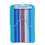 Набор ковриков для ванны и туалета Доляна «Полоски», 2 шт: 35×45, 45×70 см, цвет голубой, фото 6