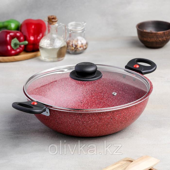 Казан 4 л, d=28 см, с 2-мя ручками, стеклянная крышка, цвет красный