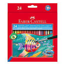 Карандаши акварельные, шестигранные, Рыбки, с кисточкой, 24 цвета, в картонной коробке.