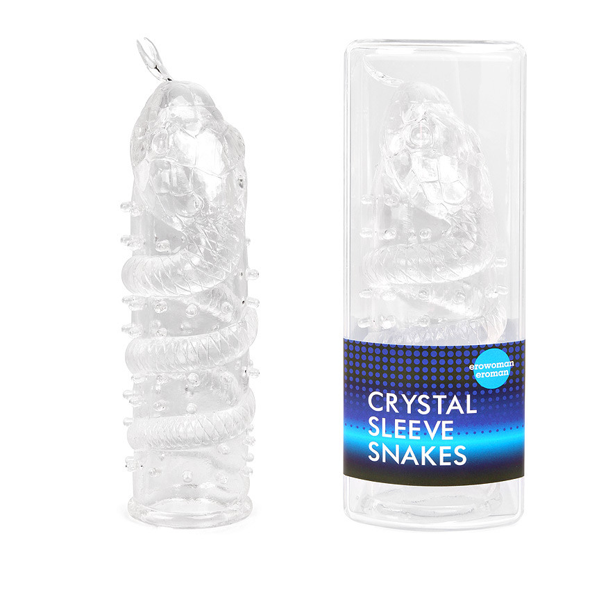 Закрытая насадка "CRYSTAL SLEEVE SNAKES" в форме змеи, цвет прозрачный
