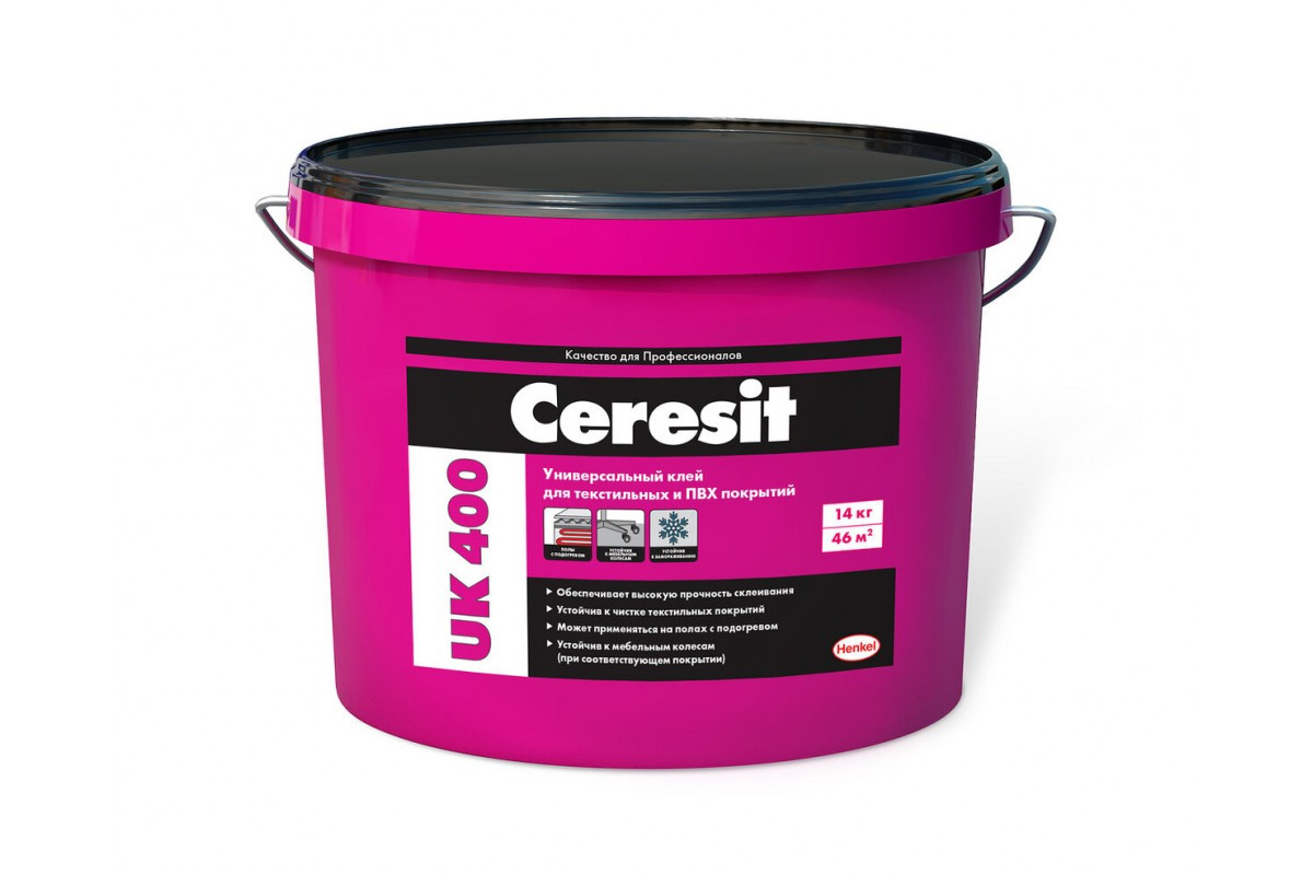 Ceresit UK 400 Универсальный водно-дисперсионный клей для ПВХ и текстильных покрытий, 7 кг