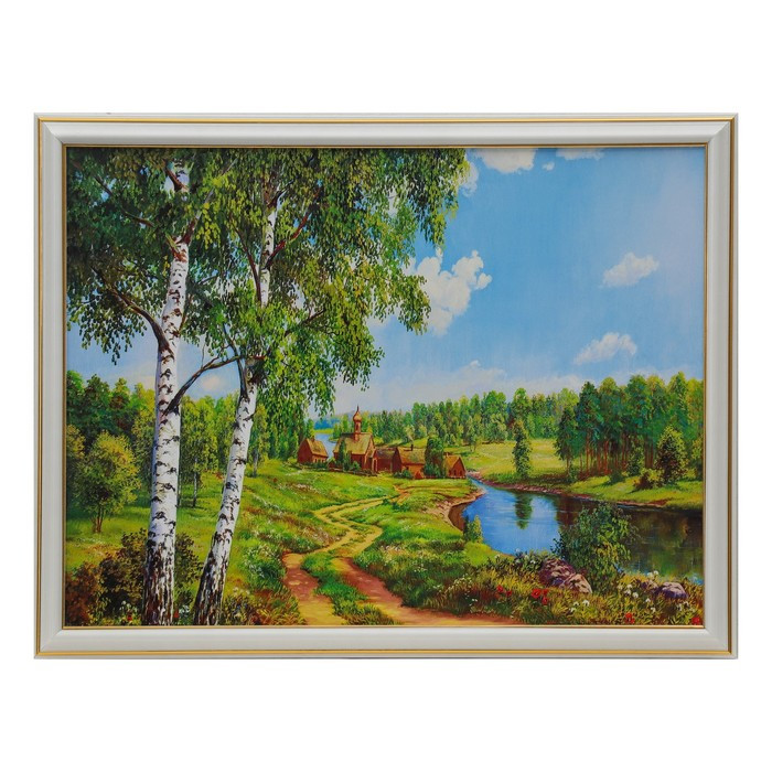 Картина "Две берёзки у реки" 30х40 см