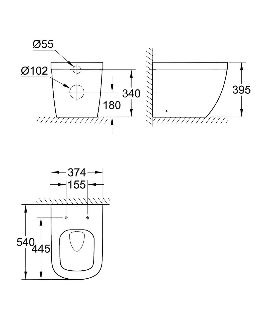 Напольный приставной безободковый унитаз GROHE Euro Ceramic (без сиденья), альпин-белый (39339000) - фото 2 - id-p82600822