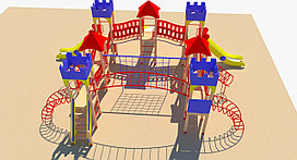 Игровой комплекс металлический, с рукоходом, игровыми башнями, лестницей