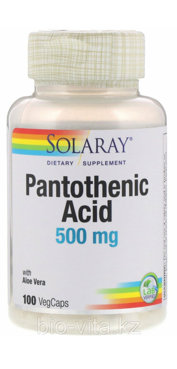 Pantothenic Acid,Пантотеновая кислота Витамин В 5. 500 mg, 100 капсул.  SOLARAY