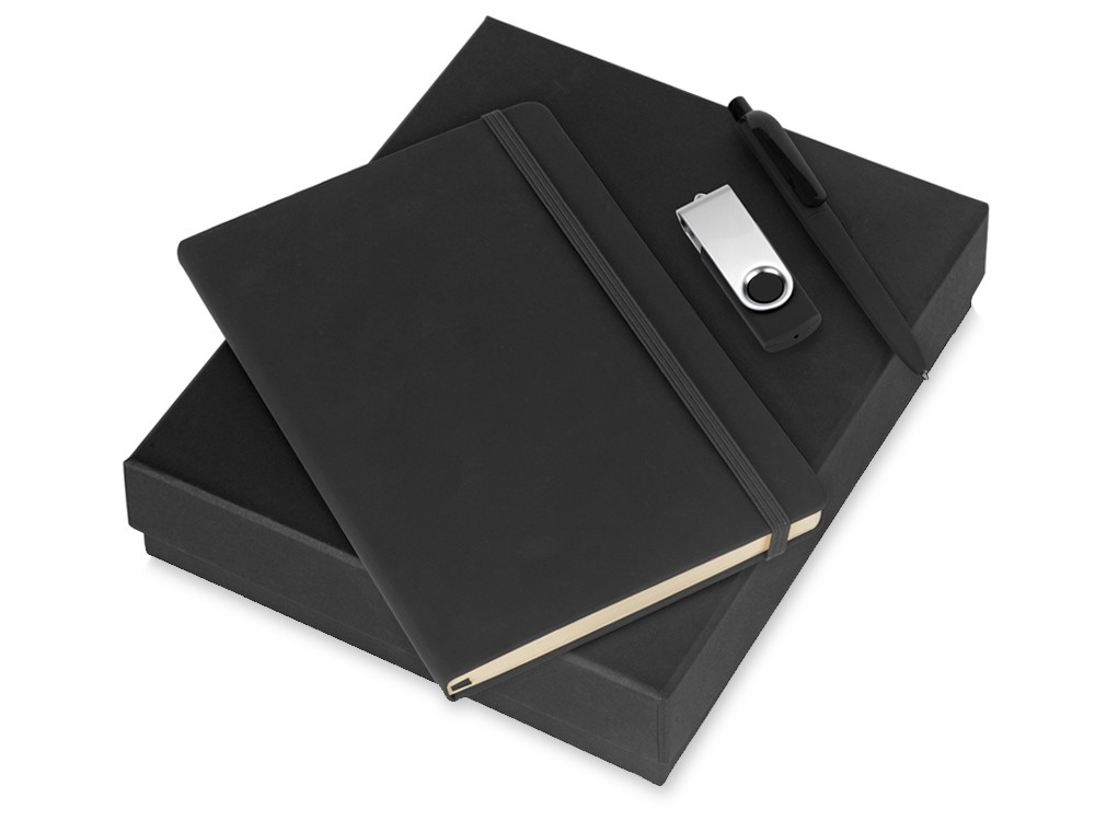 Подарочный набор Vision Pro Plus soft-touch с флешкой, ручкой и блокнотом А5, черный - фото 1 - id-p82798160