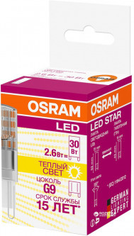 Лампа  OSRAM LED SPIN30 CL 2,6W 2700К 320лм 230V G9  (4058075056688)