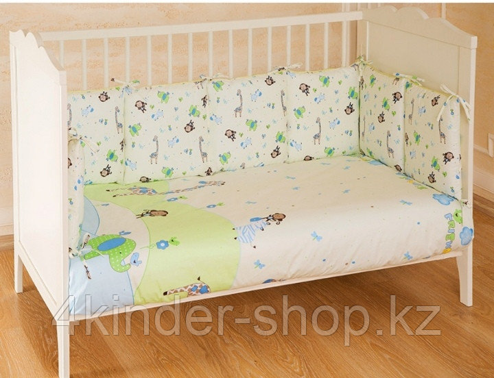 Комплект в кроватку 6 предметов Pituso универсальный подушки Зоопарк - фото 1 - id-p82812540