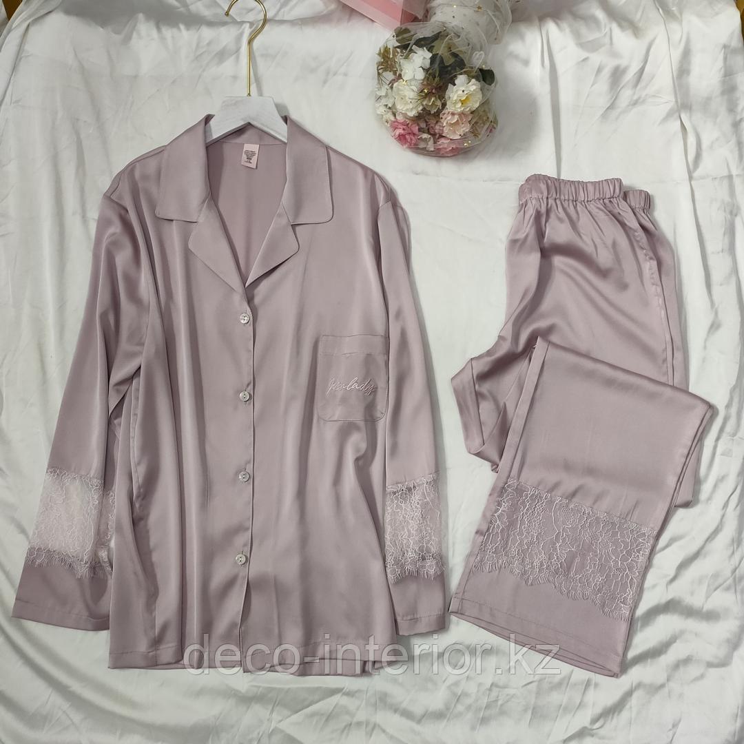 Пижама Victoria's Secret с длинным рукавом и штанами однотонная с ажурными вставками