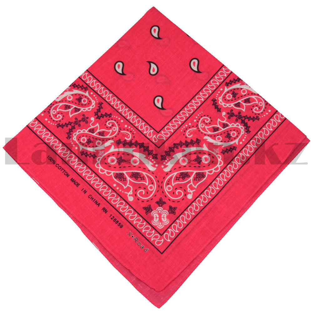 Бандана платок хлопковая с узором восточный огурец квадратная 53х53 см розовая - фото 3 - id-p82498447