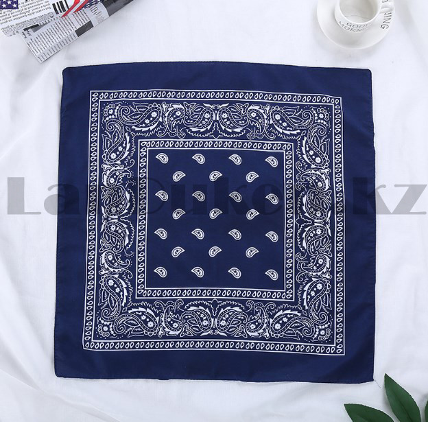 Бандана платок хлопковая с узором восточный огурец квадратная 53х53 см синяя - фото 7 - id-p82498445