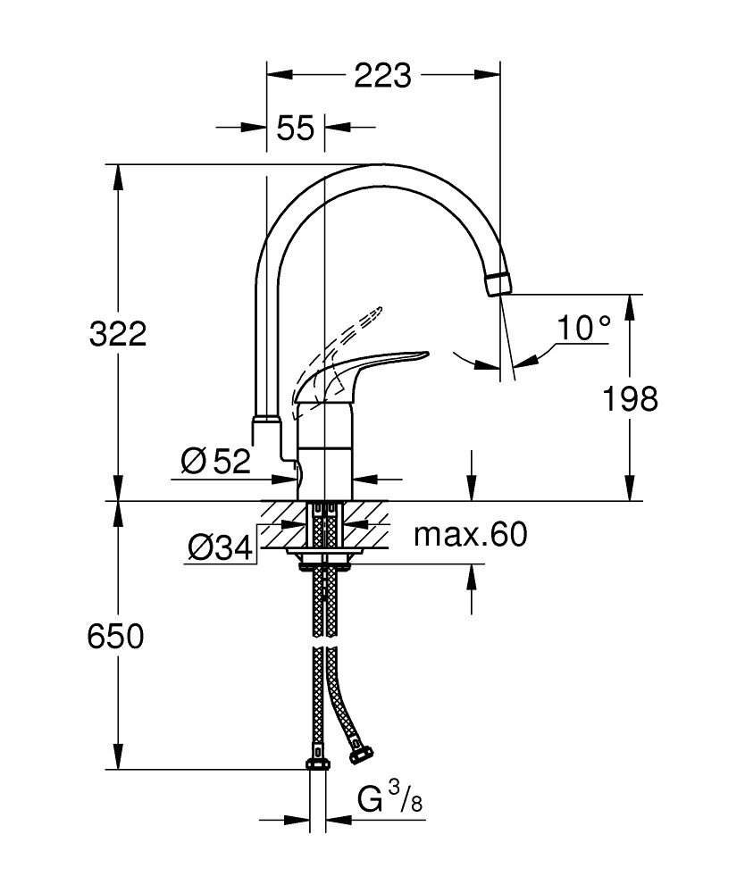 GROHE Euroeco Смеситель однорычажный для мойки (32752000) - фото 2 - id-p82837251