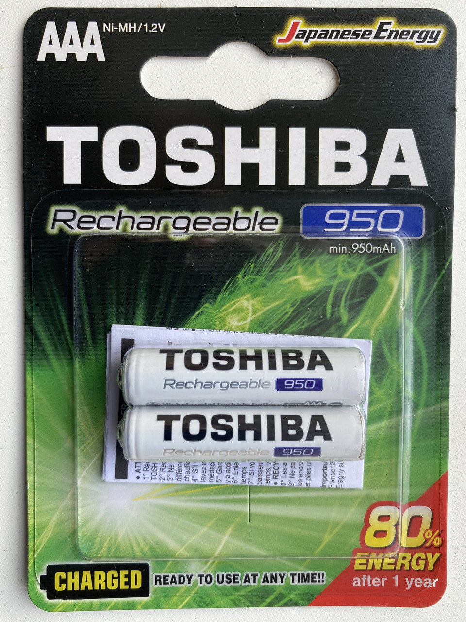 Аккумуляторы ААА TOSHIBA Ni-MH 1.2V 950mAh  2 шт TNH-03GAE BP-2C (код699).