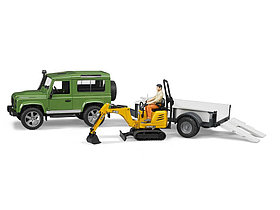 Bruder - Игровой внедорожник Land Rover Defender c прицепом и мини-экскаватором 1:16