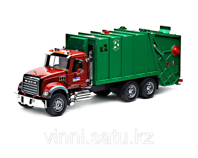 Bruder - Игрушечный Мусоровоз MACK (зелёный фургон, красная кабина) 1:16 - фото 6 - id-p82860451