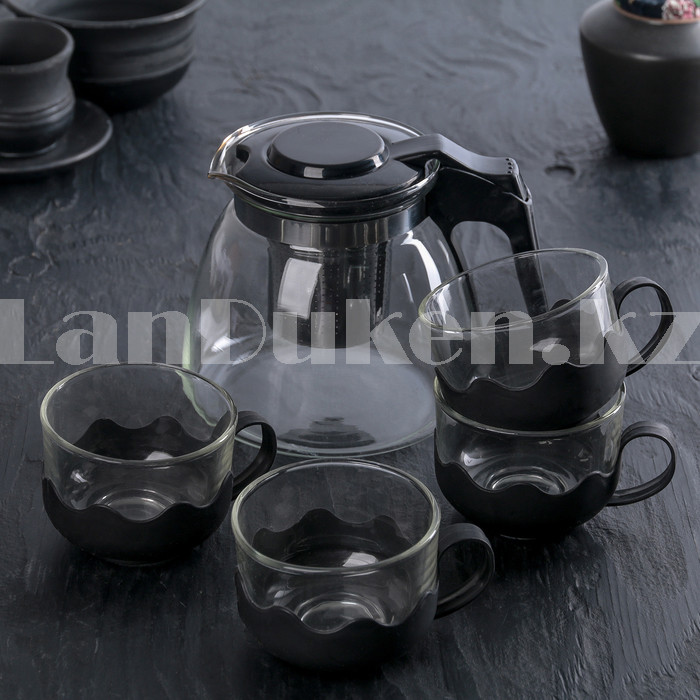Набор чайный заварочный чайник с бокалами на 4 персоны стеклянный с пластиковой фурнитурой и ситечком - фото 8 - id-p82865858
