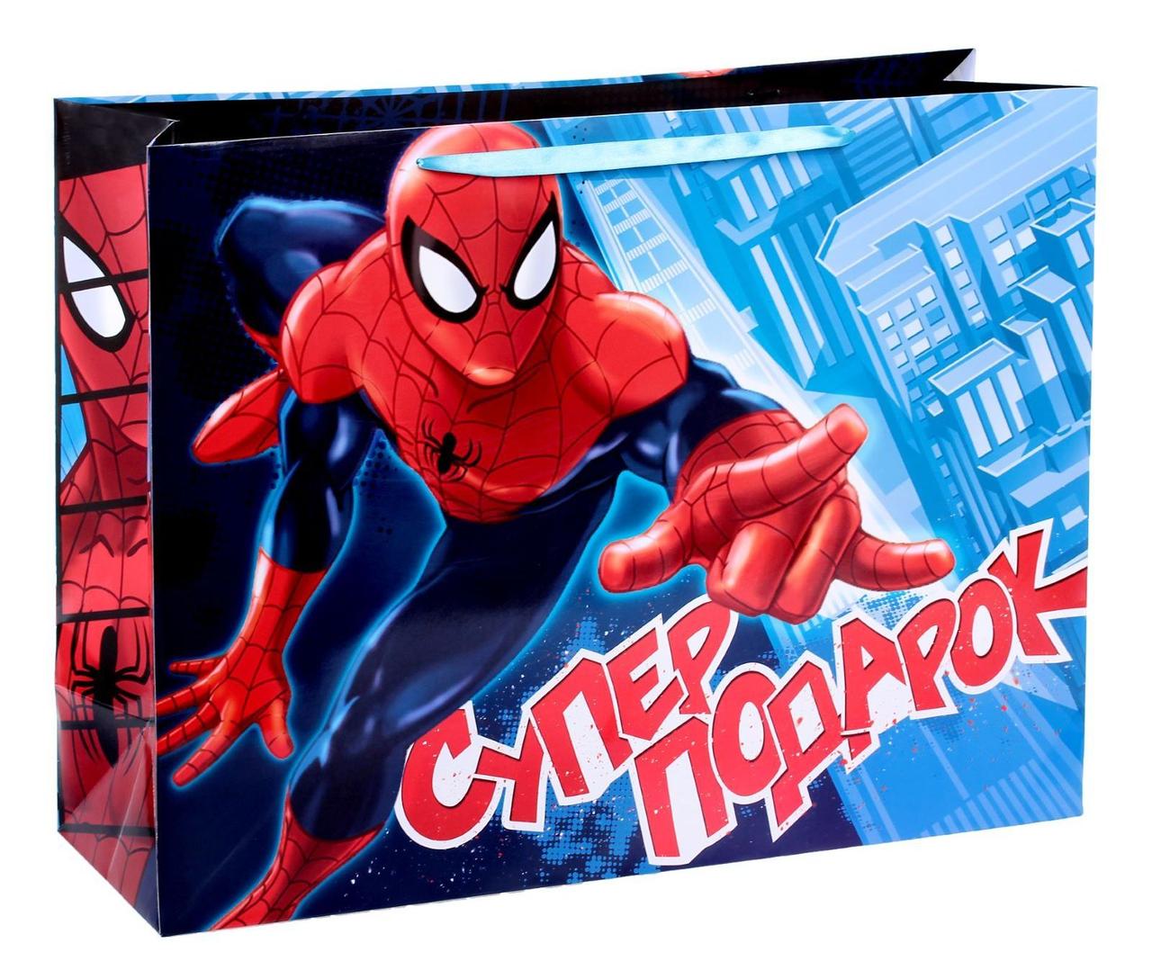 Подарочный пакет Бумажный "Супер-подарок: Человек-паук", 61х46х20 см. - фото 1 - id-p82866543
