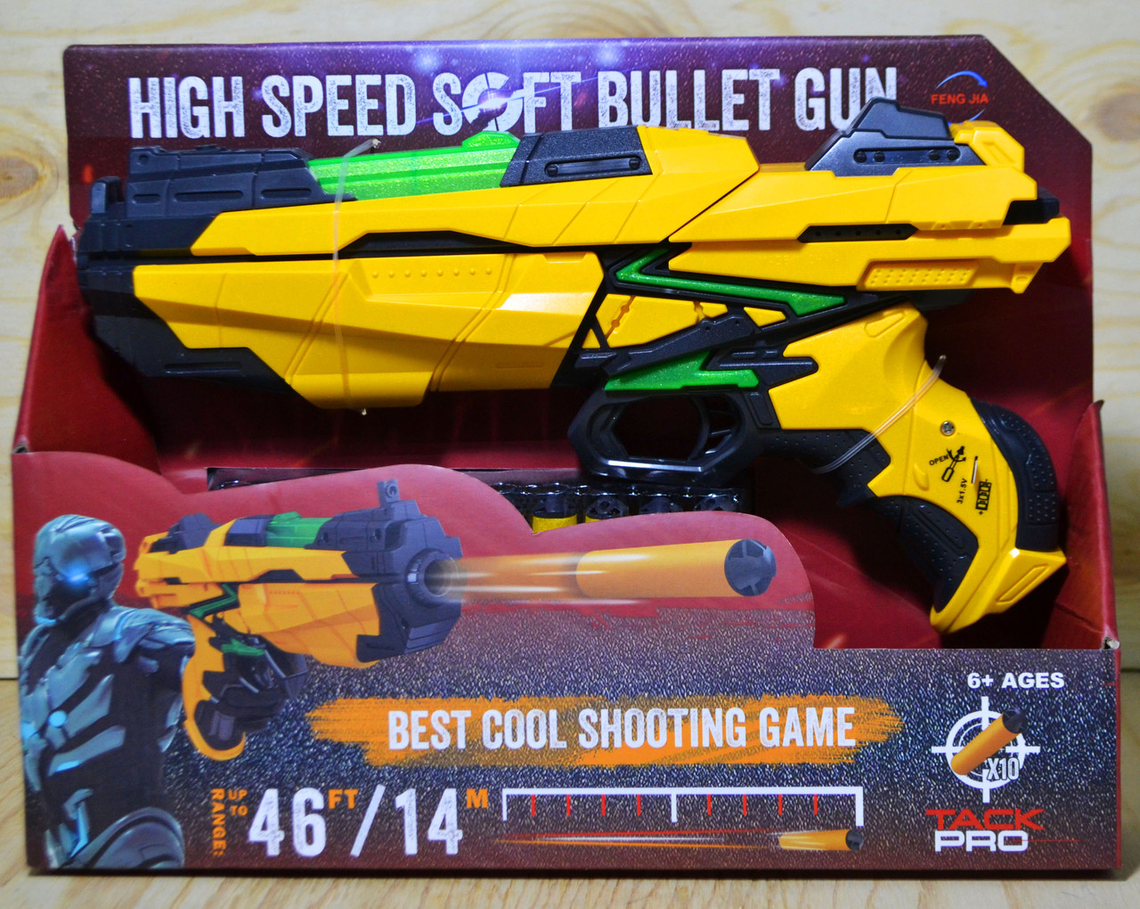 FJ1053 Желтый пистолет High Speed Soft bullet со звуком 10 патронов 30*13см