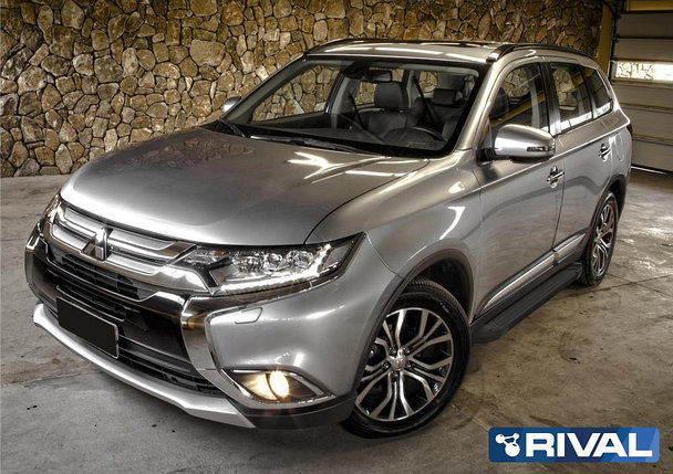 Порог-площадка "Black" + комплект крепежа, RIVAL, Mitsubishi Outlander (2012-2015, 2015-н.в.), фото 3
