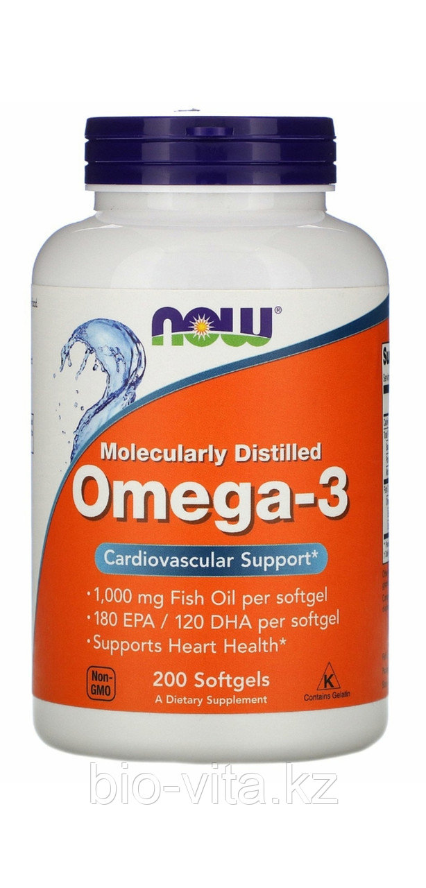 Омега 3 ( Omega) Рыбий жир. 1000 мг.в 1 капсуле. 180 мг. EPA/120 мг.DHA. 200 Now foods